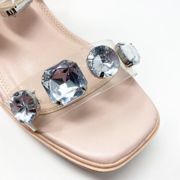 ASOS Light Pink Chunky Heel Sandals w PVC and Rhinestones Sz 6 Adjustable Strap - Picture 9 of 12